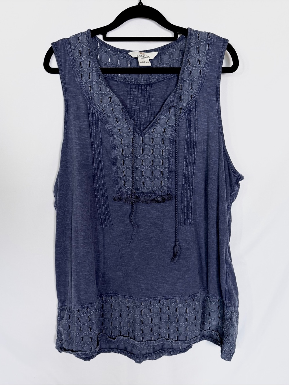 Bob Timberlake XXL Blue Embroidered Boho Tunic Sleeveless Tassel Top